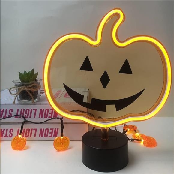 Orange Glowing Pumpkin Neon Sign, Fall Pumpkin Neon Lights Halloween Decor - Picture 3 of 4